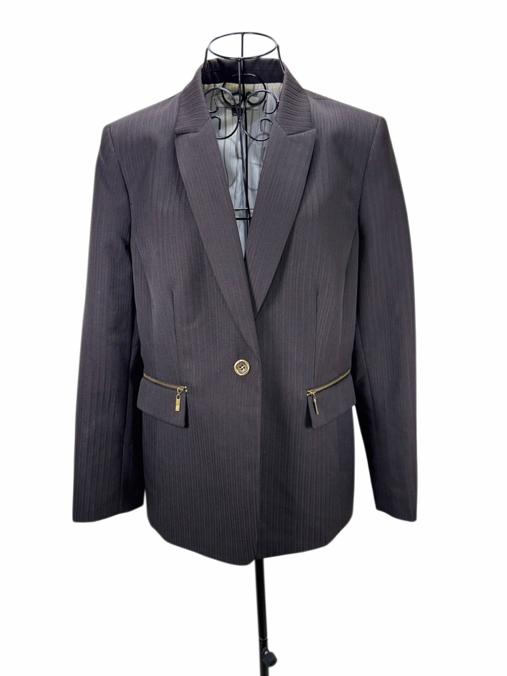 Tahari Arthur S Levine Size 14 Dark Brown Pinstripe Pantsuit Blazer Trousers